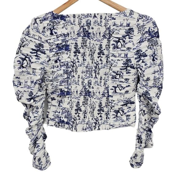 Kourt Womens XL Square Neck Long Sleeve Scrunch Printed Crop Top - Picture 7 of 13